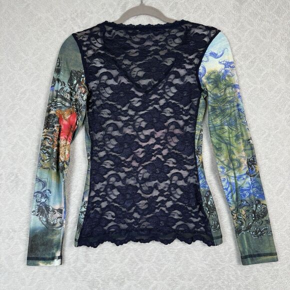 Vtg Cache Sheer Lace Back Top Women Small Floral Sequin Y2K 90s Fairygrunge Boho - Picture 4 of 11